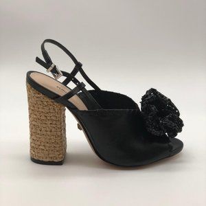 Peep Toe Sling Black Sandal Woven Block Heel